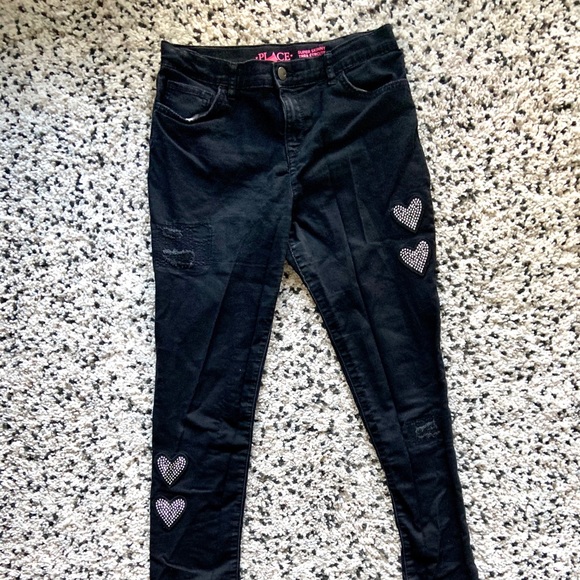 Girls black jeans with heart detail - Picture 1 of 10